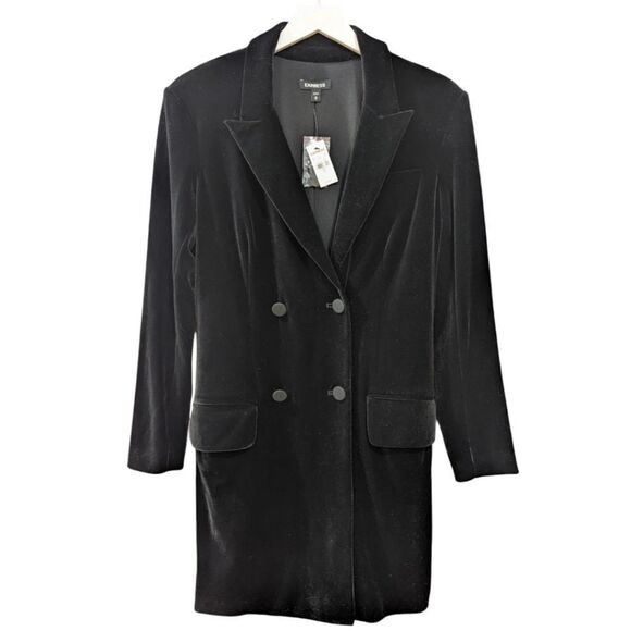 Express Women's Medium Velvet Double Breasted Blazer Jacket in Black NWT - Picture 1 of 7